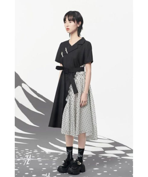 Pin Detail Contrast Wrap Dress